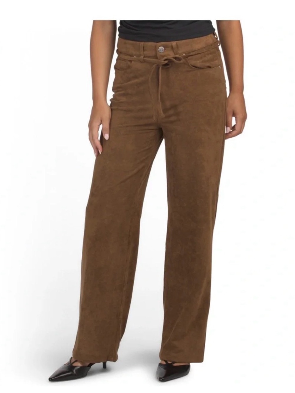 BlankNYC Suede Looking Pants Trousers Tie Belt Brown Womens - Size 10